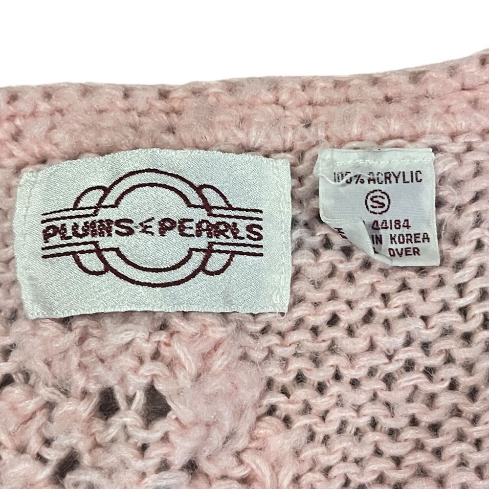 Vintage Chunky Knit Pink Cardigan Acrylic Button Up Leaf Stitch Womens Small - Picture 4 of 6